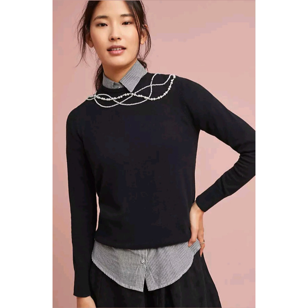New Anthropologie by Field Flower Pearled Collar Pullover $138 Size Small
